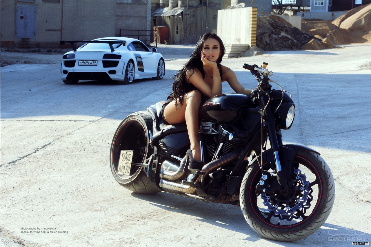 Sexy model Brunettes on a motorcycle in Zaporozhye