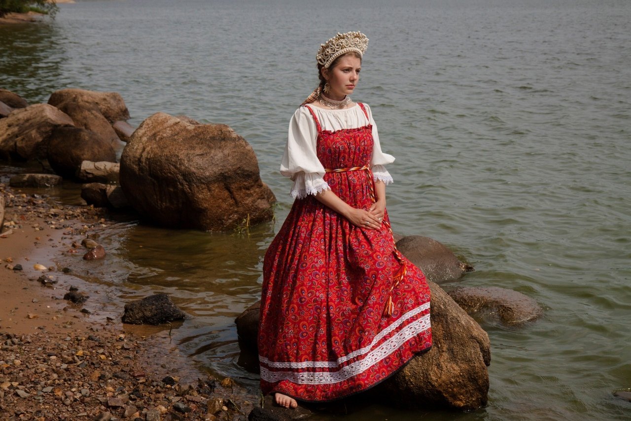 Women in Slavic costumes in Zaporozhye